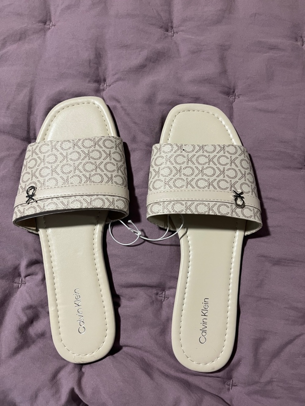 Calvin Klein Ivory Monogram Slide Sandals
